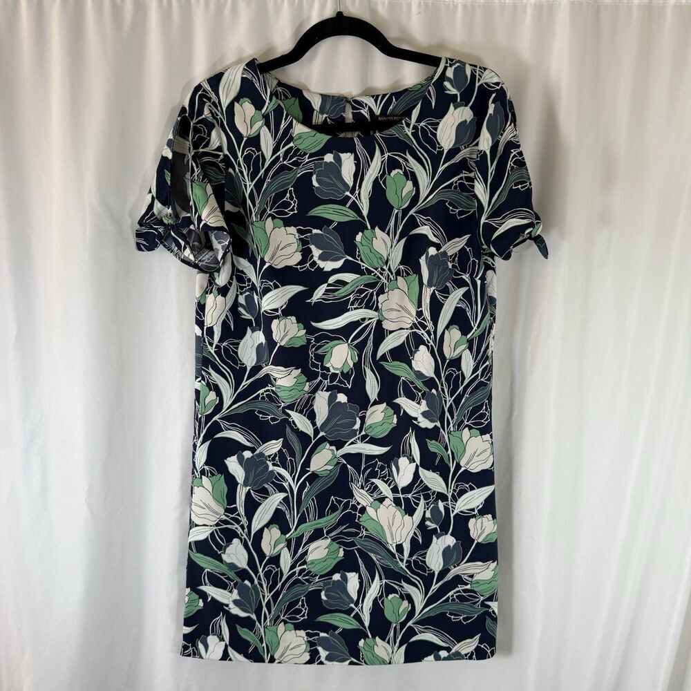 Banana Republic Dress Women's Small Green Blue Floral Short Sleeve Knee Length